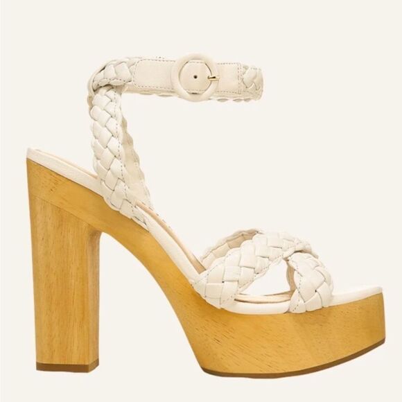 VERONICA BEARD Gael Woven Leather Ankle Strap Wooden Platform Sandals NWT $395 - Picture 2 of 9